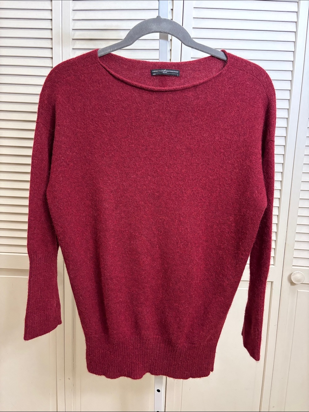 Peruvian Connection Deep Wine Boatneck Alpaca Sweater Large